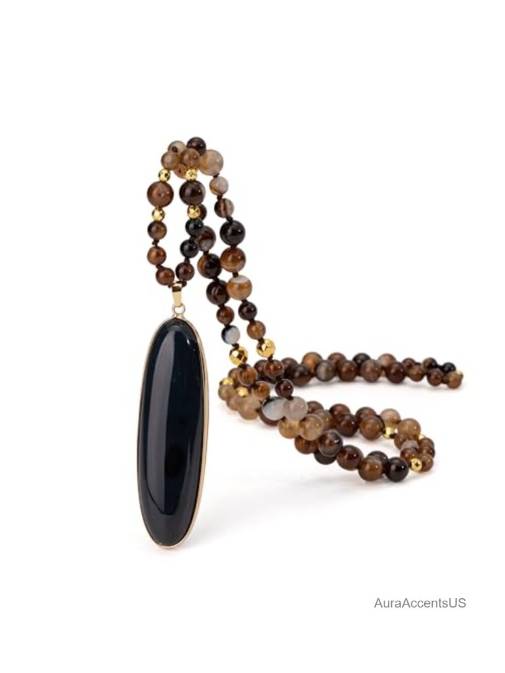 Boho Agate Beaded Long Pendant Necklace Handmade Natural Stone Chakra Chunky